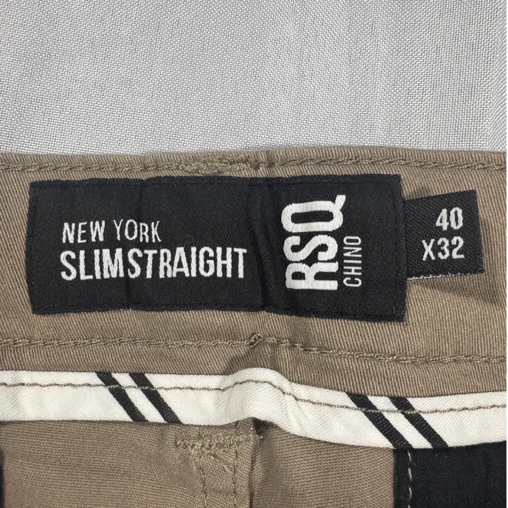 RSQ Mens New York Slim Straight Chino Pants 40x32 Khaki Casual Comfort Preppy